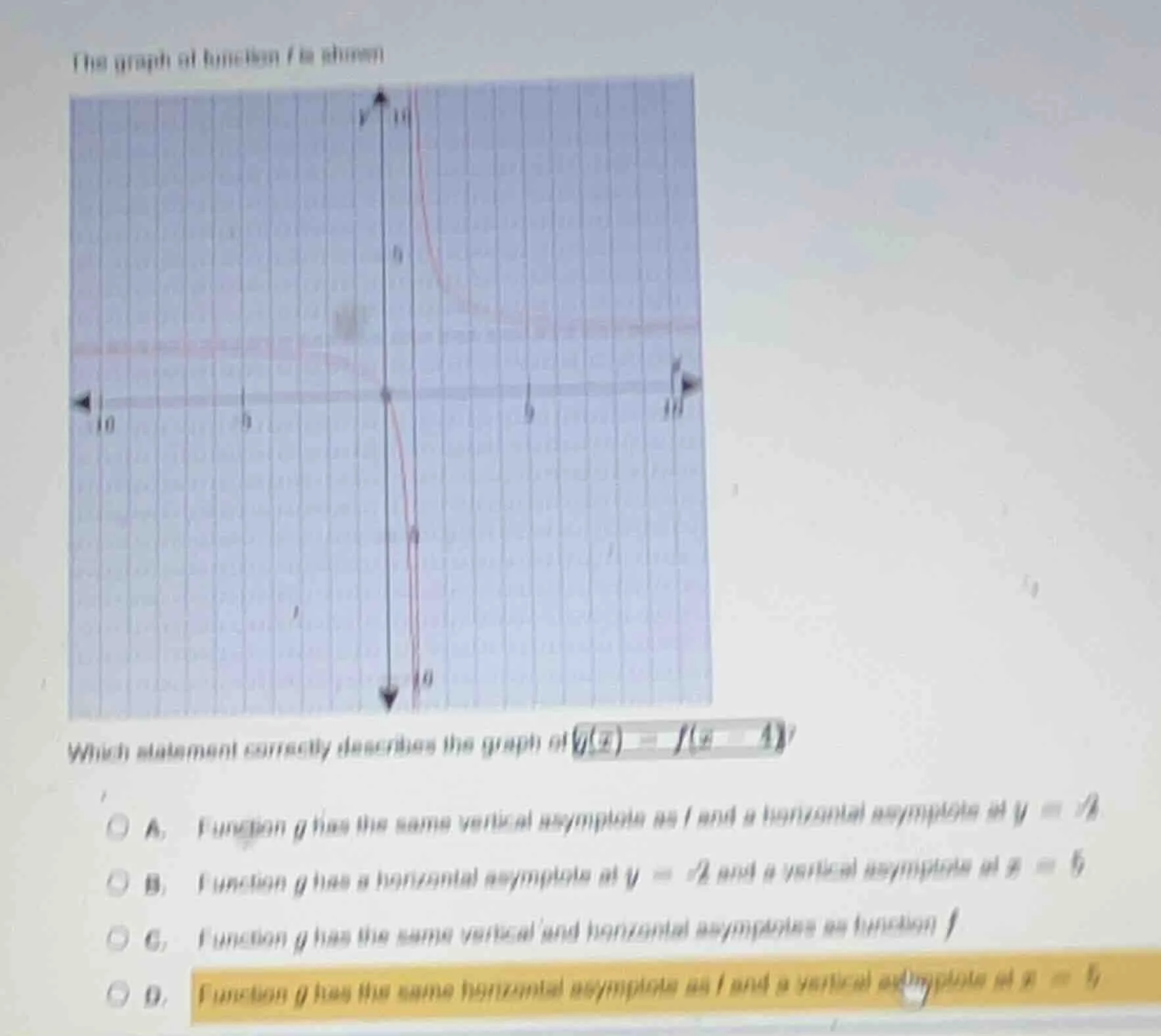 the graph of function f is shown. which statement correctly describes t…
