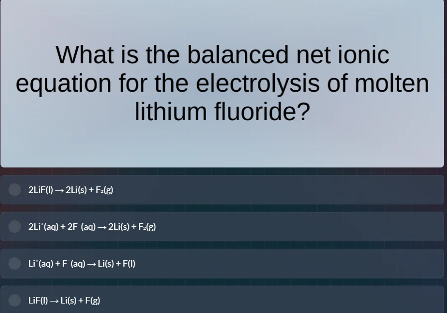 what is the balanced net ionic equation for the electrolysis of molten …