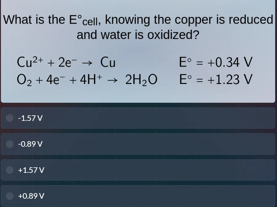 what is the $\\text{e}^\\circ_{\\text{cell}}$, knowing the copper is re…