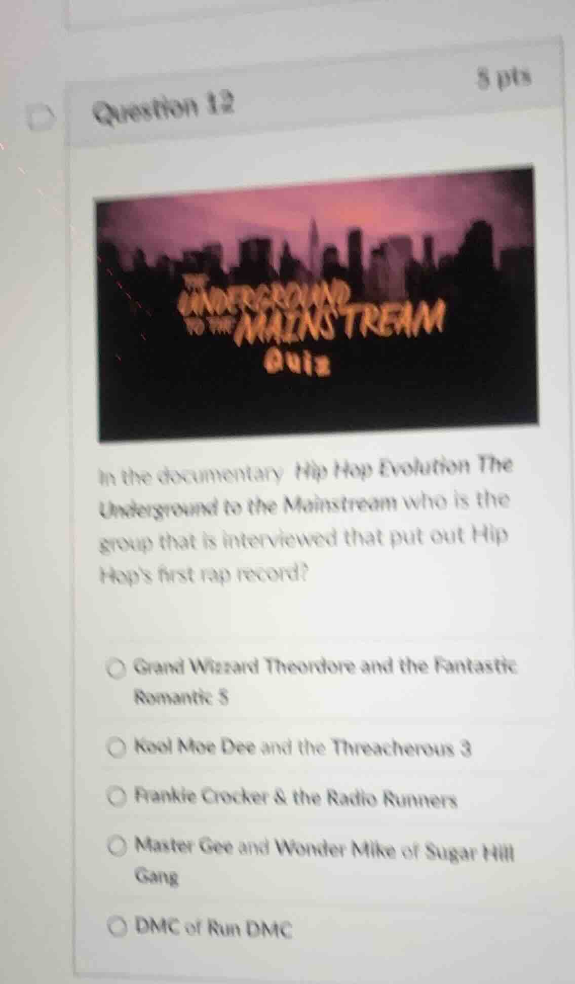 question 12 in the documentary hip hop evolution the underground to the…