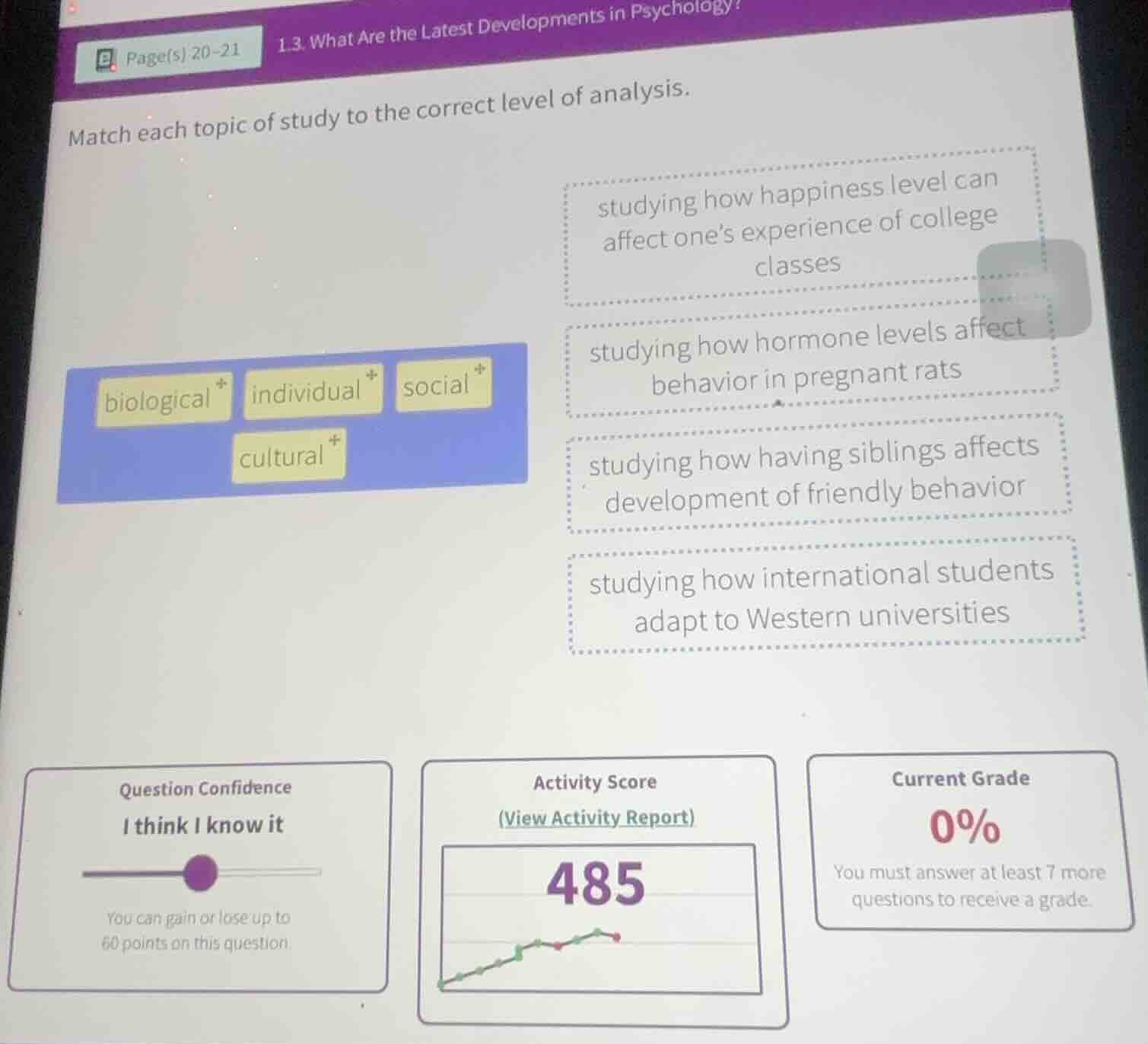 1.3. what are the latest developments in psychology? match each topic o…