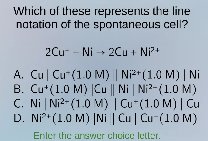 which of these represents the line notation of the spontaneous cell? 2c…