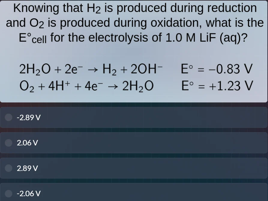 knowing that h₂ is produced during reduction and o₂ is produced during …