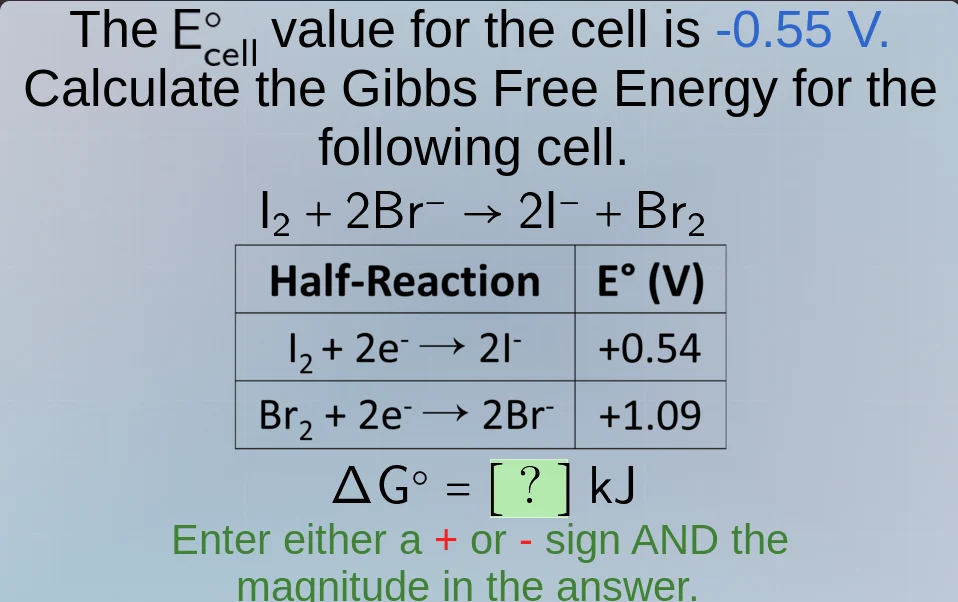 the $e_{\\text{cell}}^{\\circ}$ value for the cell is -0.55 v. calculat…