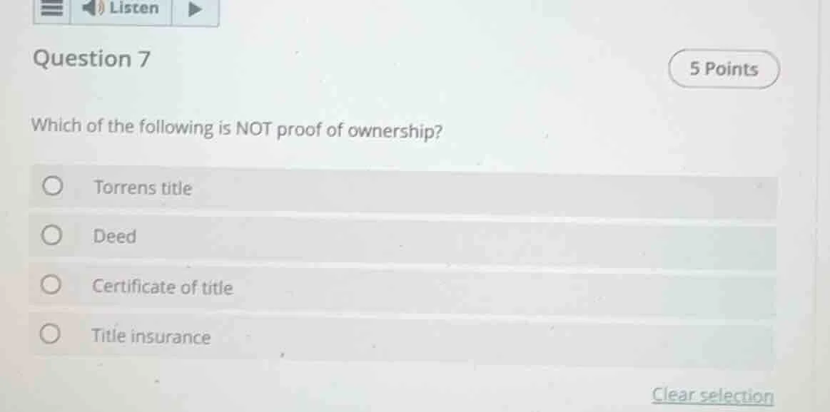 question 7 5 points which of the following is not proof of ownership? t…