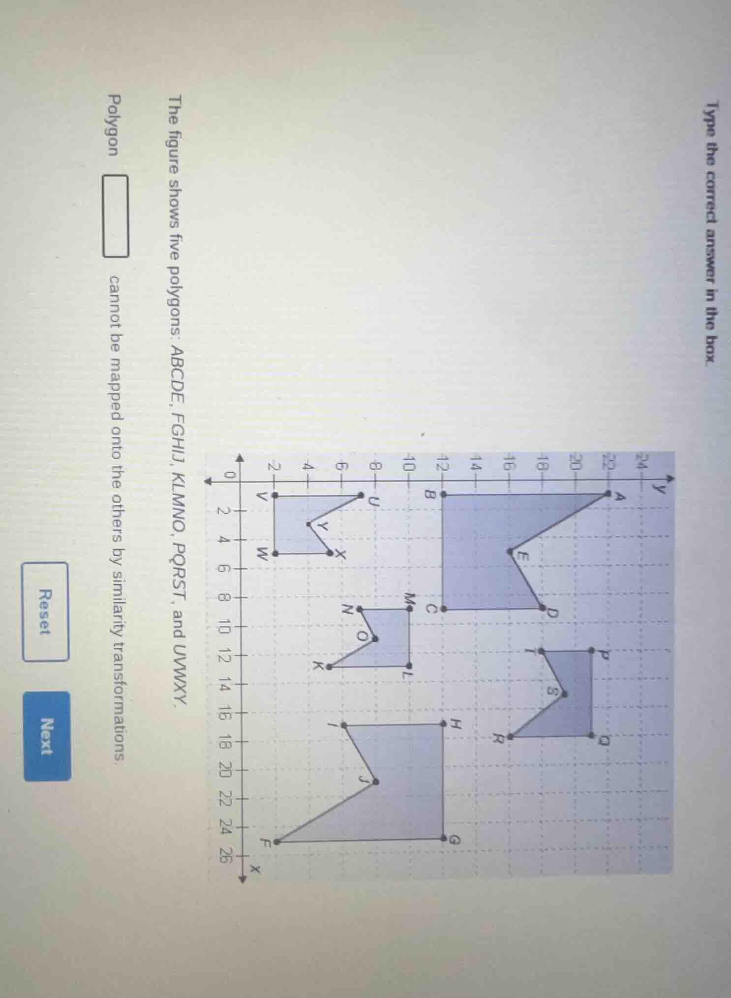 type the correct answer in the box. the figure shows five polygons: abc…