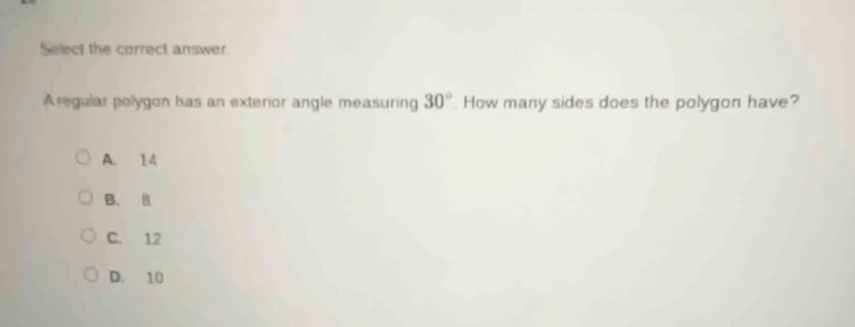 select the correct answer a regular polygon has an exterior angle measu…