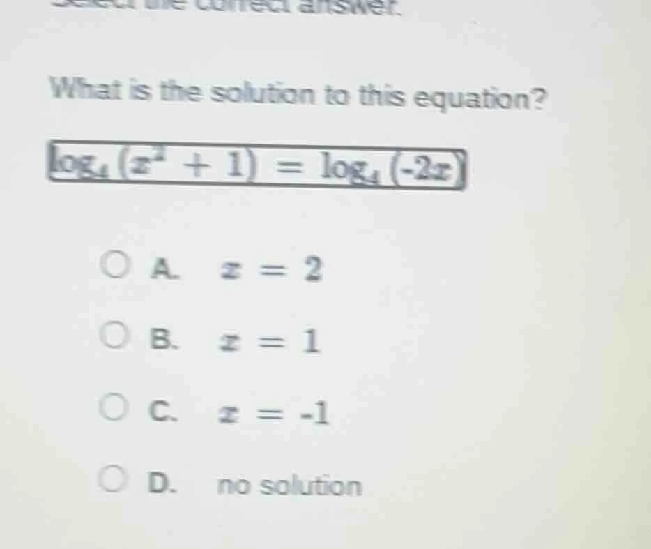 select the correct answer. what is the solution to this equation? \\log…