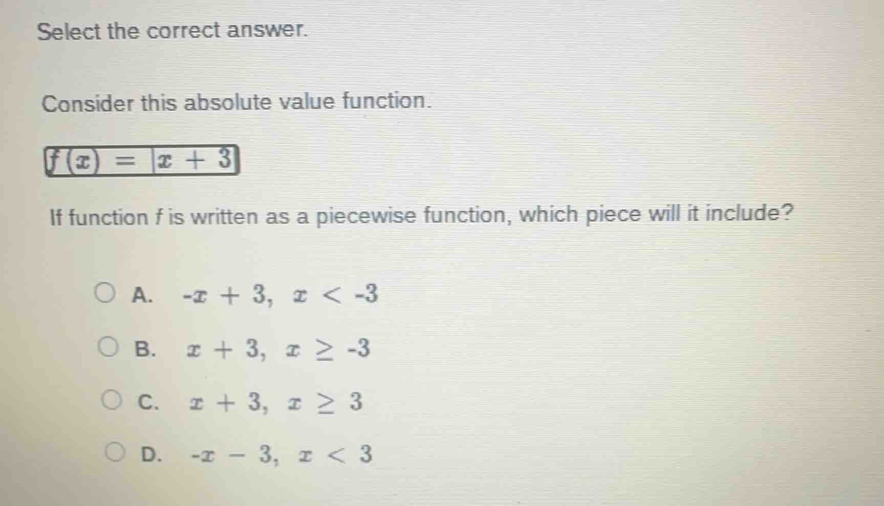 select the correct answer. consider this absolute value function. $f(x)…