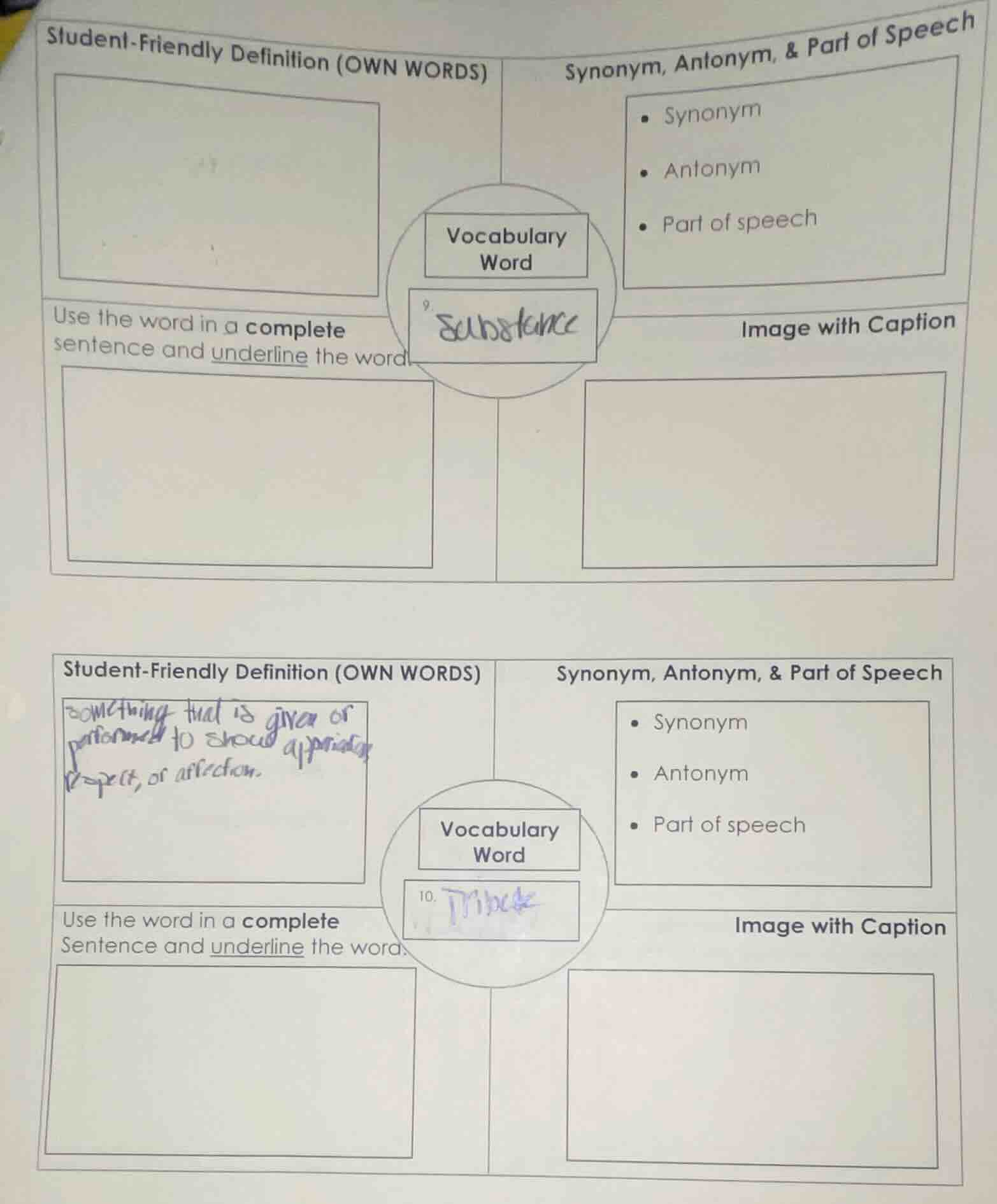 student - friendly definition (own words) vocabulary word 9. substance …