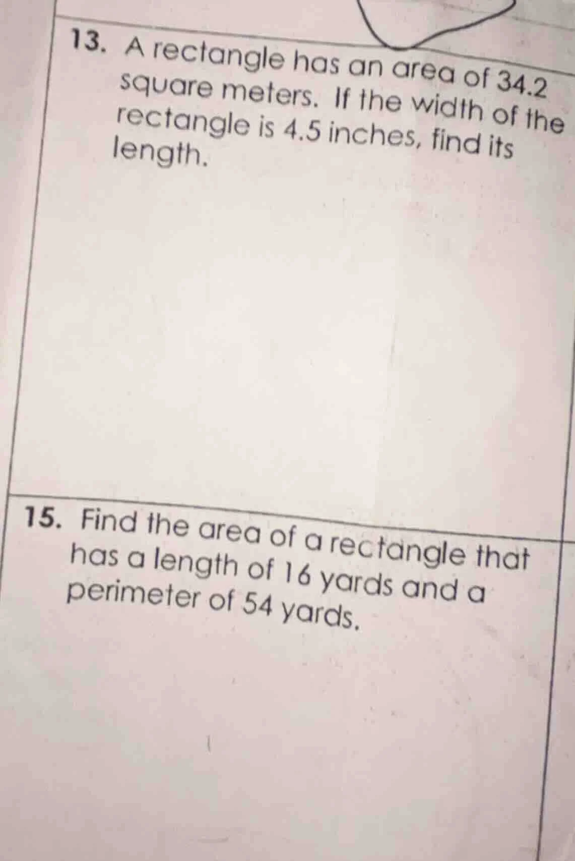 13. a rectangle has an area of 34.2 square meters. if the width of the …
