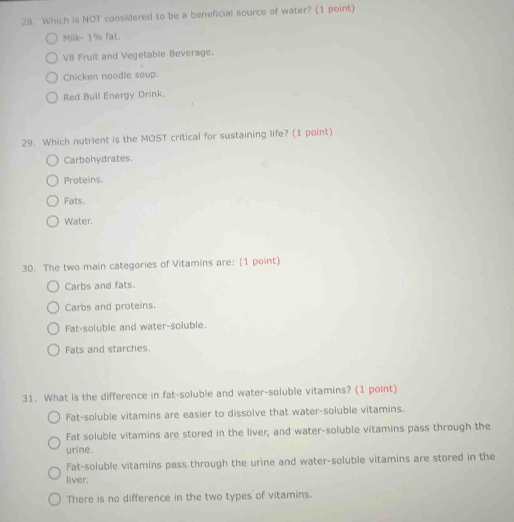 28. which is not considered to be a beneficial source of water? (1 poin…