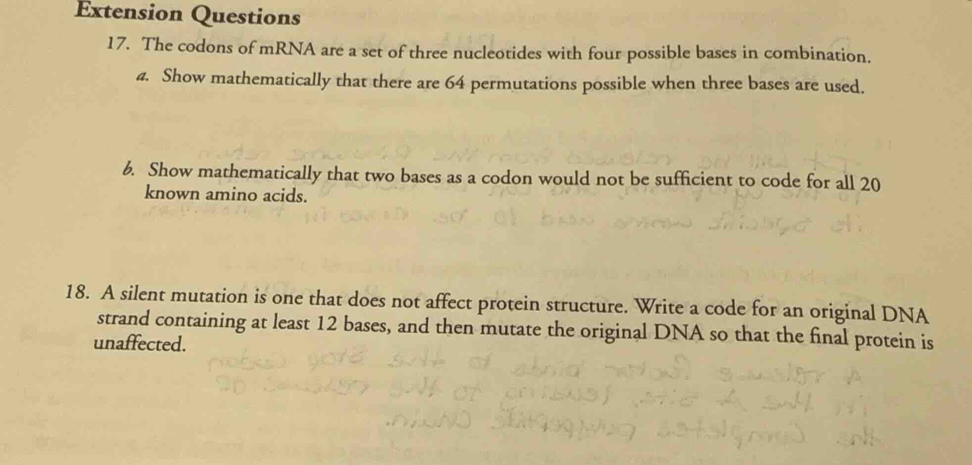 extension questions 17. the codons of mrna are a set of three nucleotid…