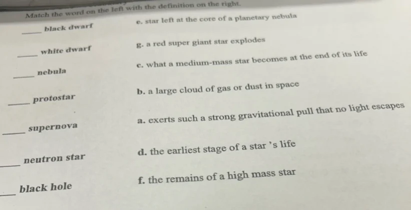 match the word on the left with the definition on the right. ____ black…