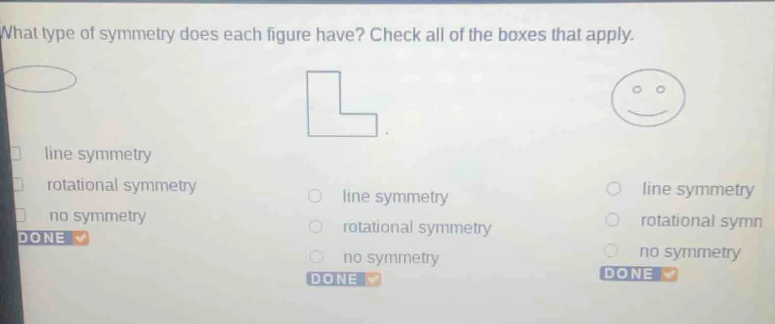 what type of symmetry does each figure have? check all of the boxes tha…