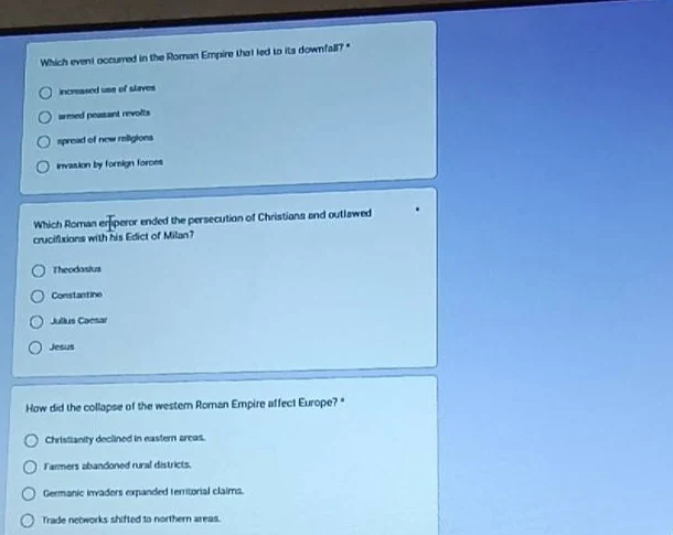 which event occurred in the roman empire that led to its downfall? - in…