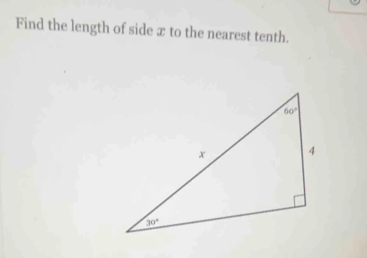 find the length of side ( x ) to the nearest tenth.