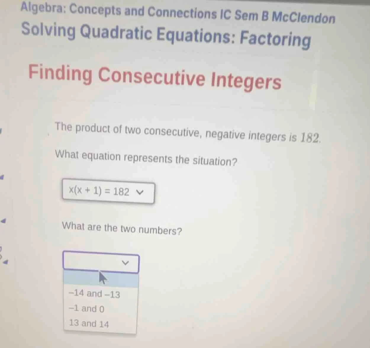 algebra: concepts and connections ic sem b mcclendon solving quadratic …