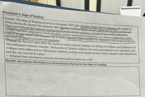 document 1: rape of nanjing context: the rape of nanjing occurred in de…
