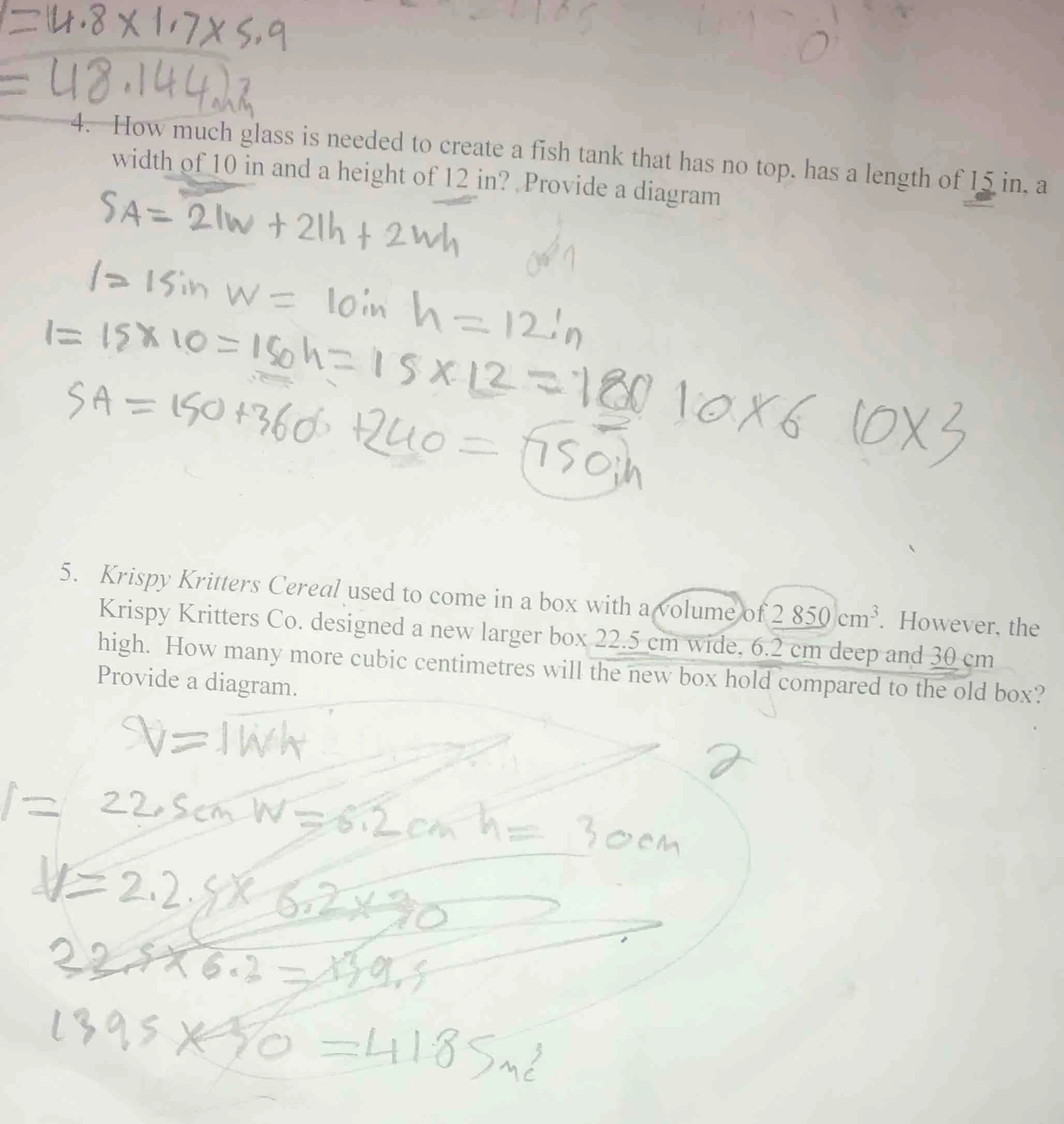 4. how much glass is needed to create a fish tank that has no top, has …
