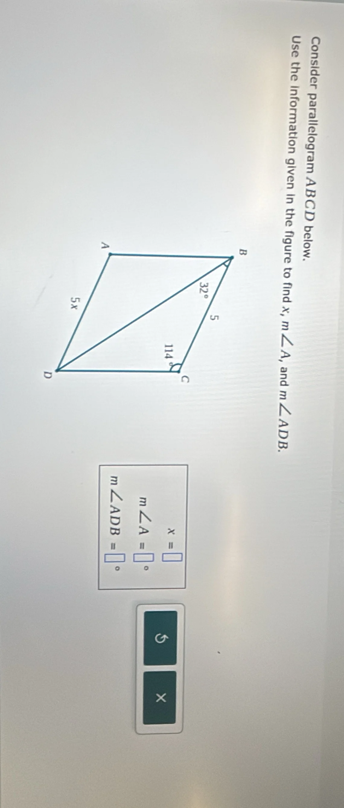 consider parallelogram abcd below. use the information given in the fig…