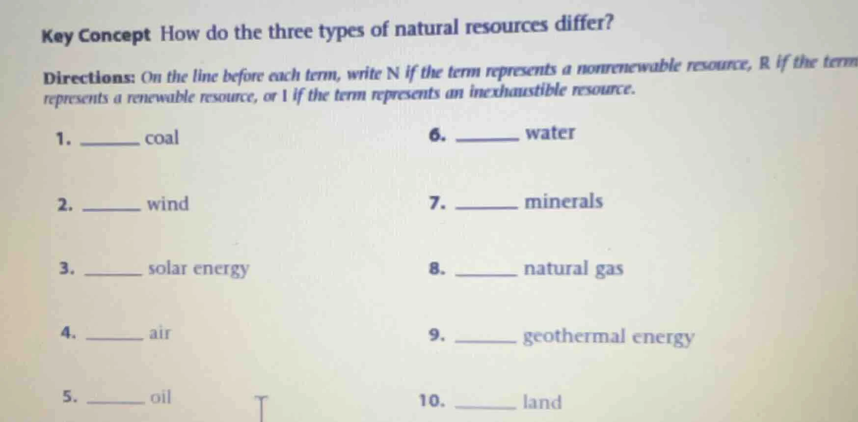 key concept how do the three types of natural resources differ? directi…