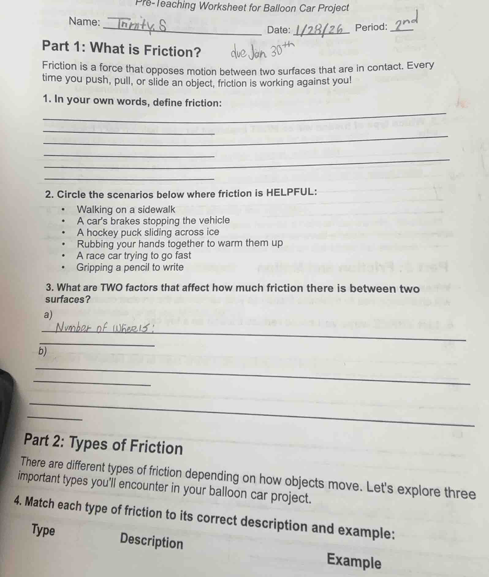 pre - teaching worksheet for balloon car project name: trinity s date: …