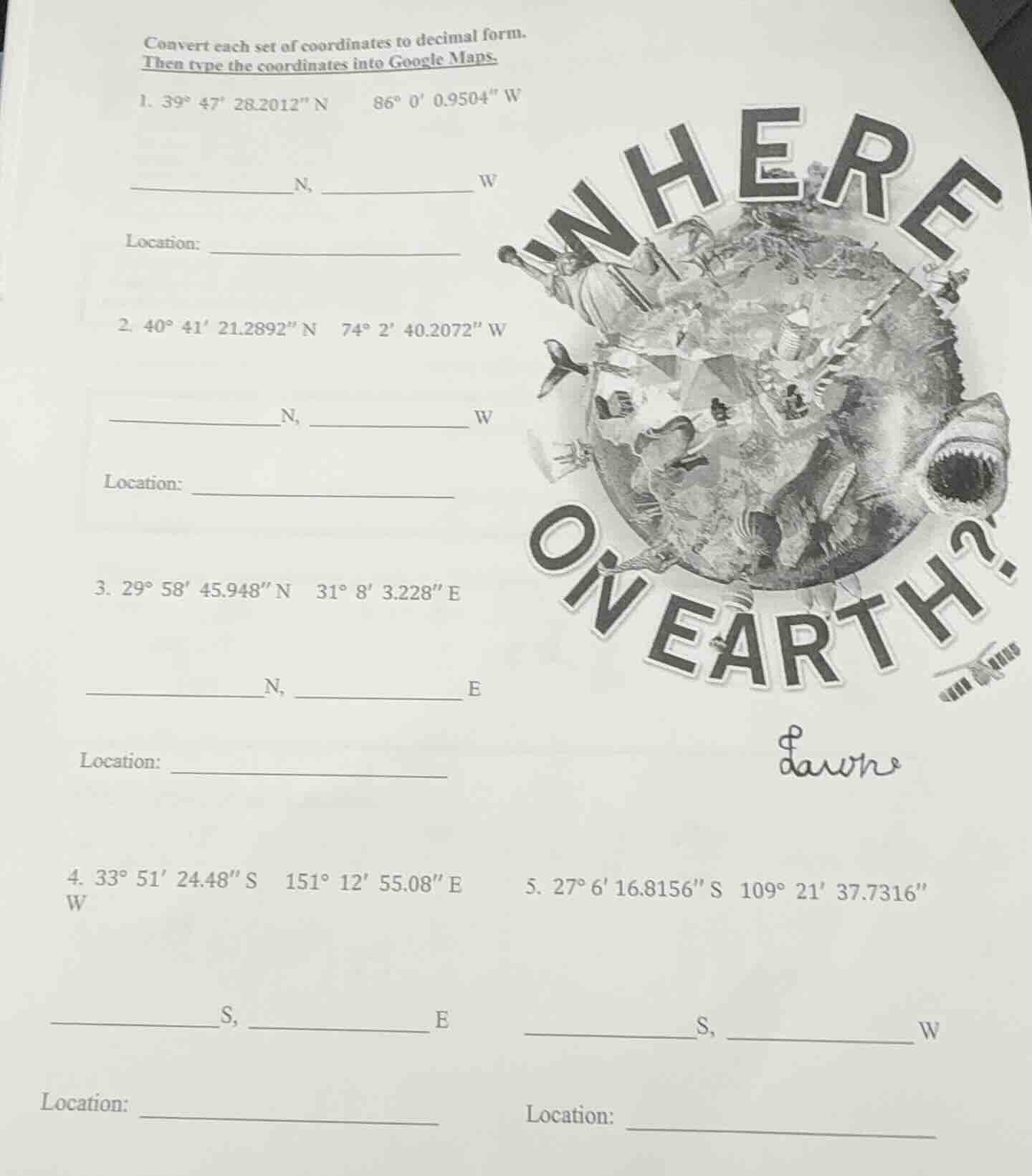 convert each set of coordinates to decimal form. then type the coordina…