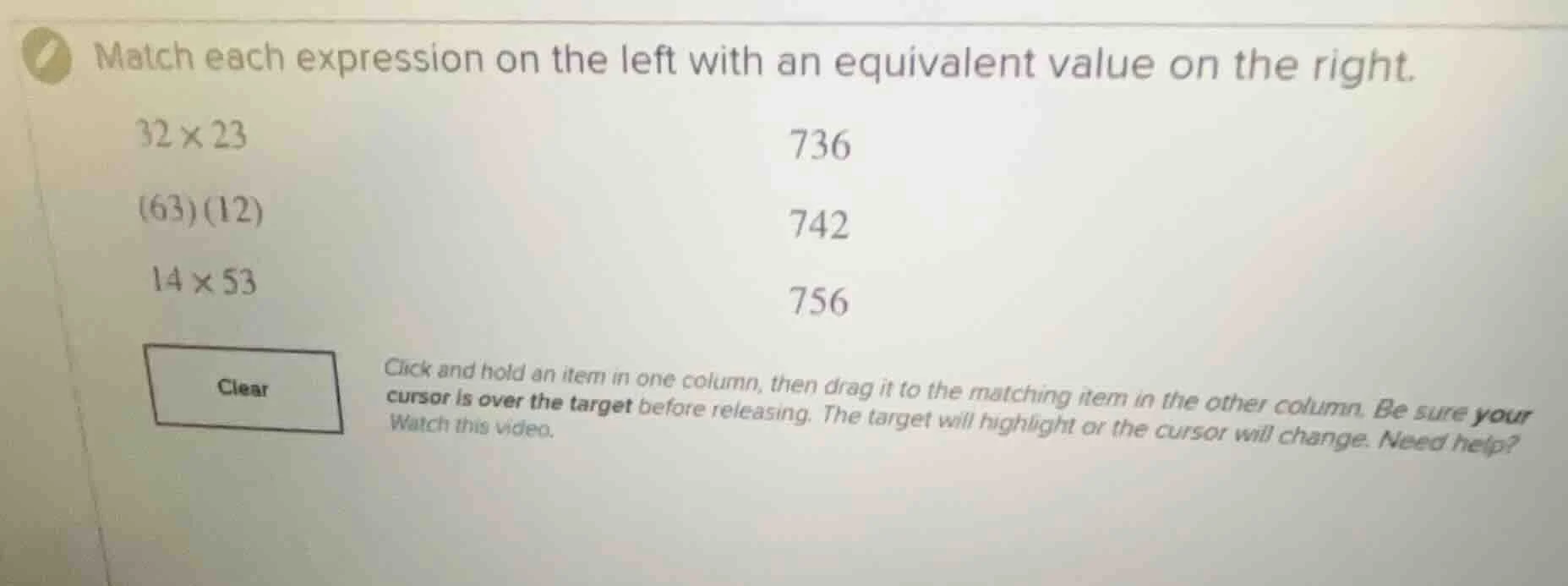 match each expression on the left with an equivalent value on the right…