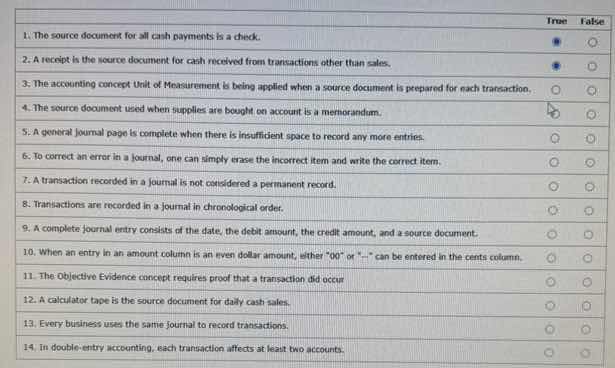 1. the source document for all cash payments is a check. true false 2. …