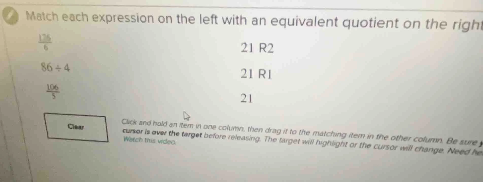 match each expression on the left with an equivalent quotient on the ri…