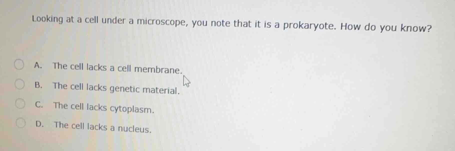 looking at a cell under a microscope, you note that it is a prokaryote.…