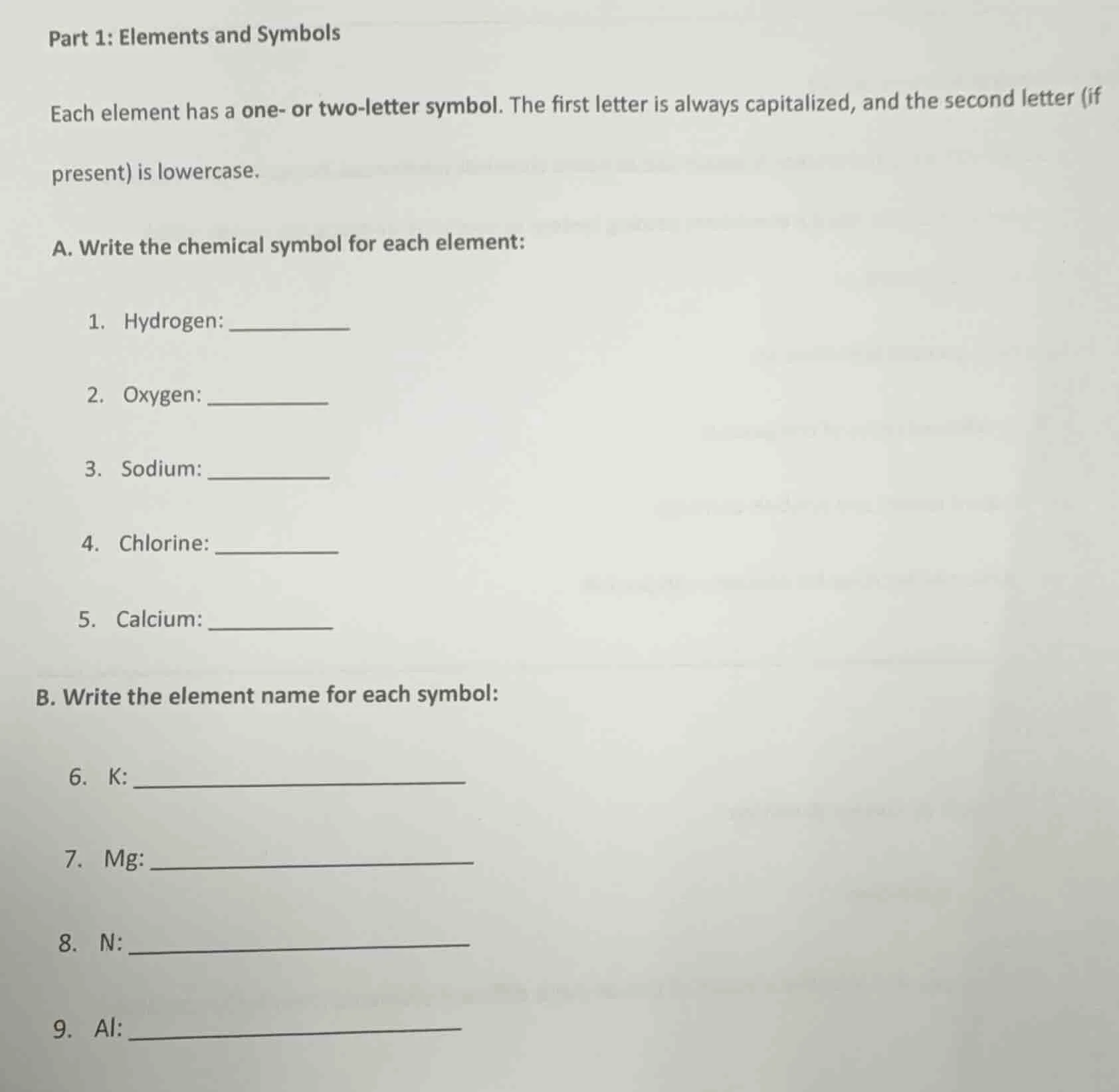 part 1: elements and symbols each element has a one- or two-letter symb…