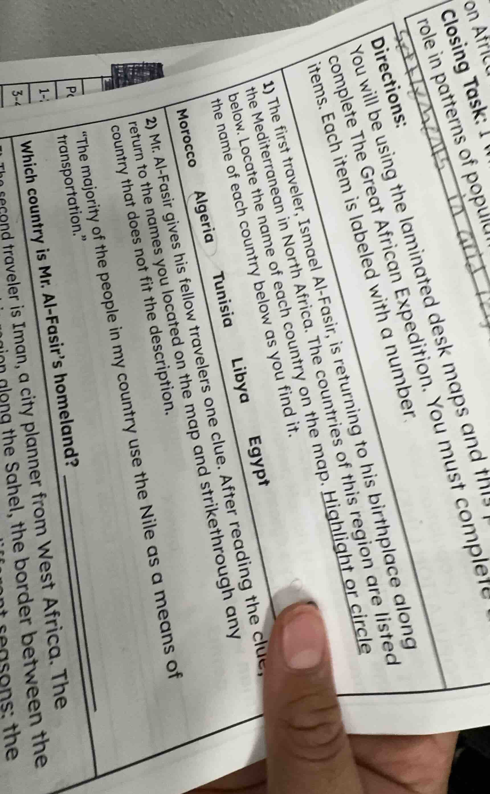 directions: you will be using the laminated desk maps and this to compl…