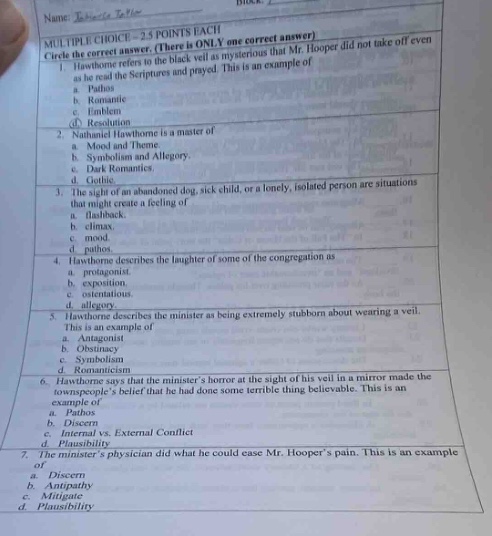 name multiple choice - 2.5 points each circle the correct answer. (ther…