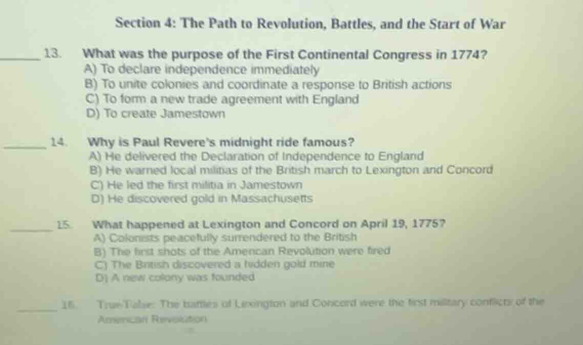 section 4: the path to revolution, battles, and the start of war 13. wh…