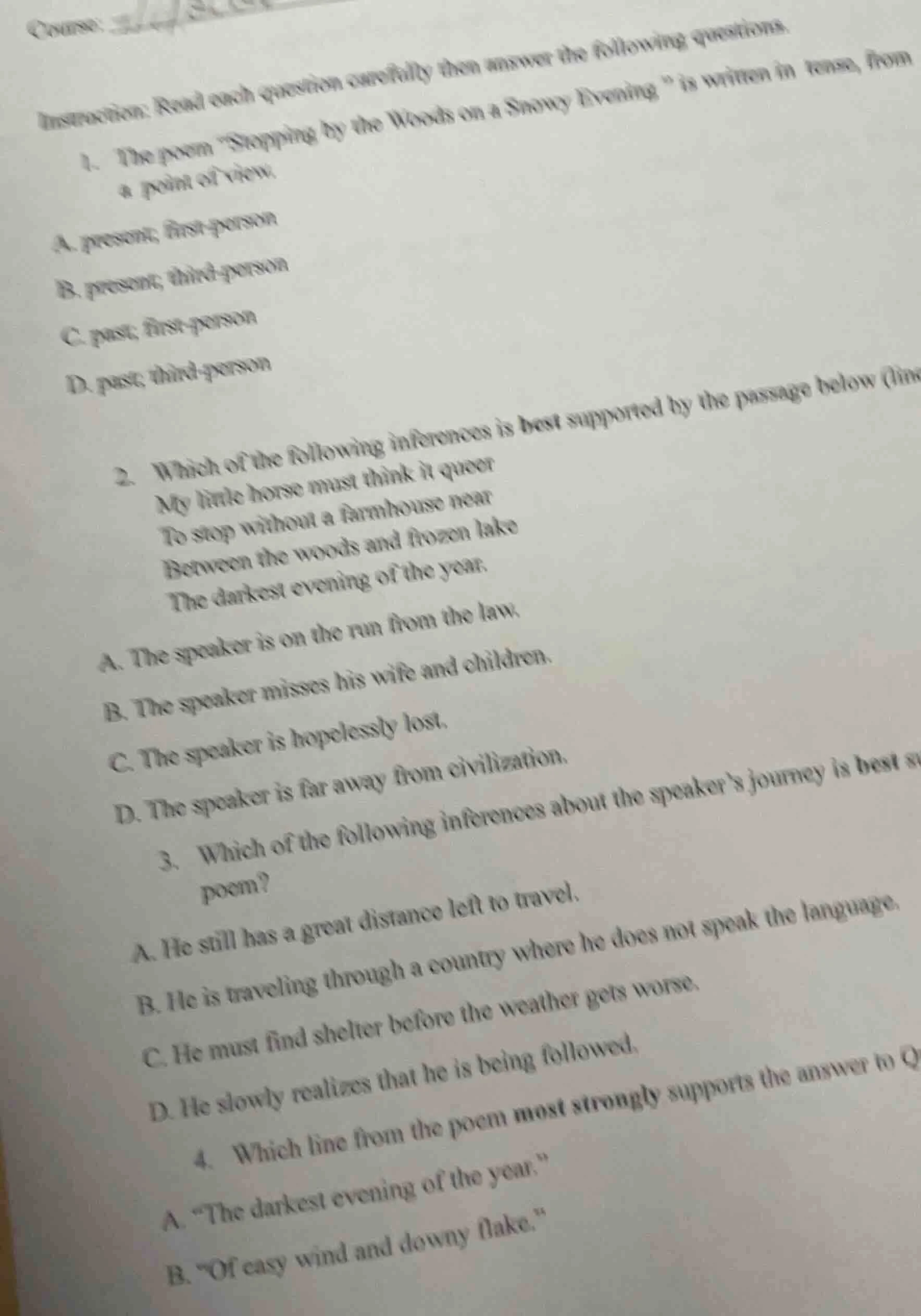 course: instruction: read each question carefully then answer the follo…