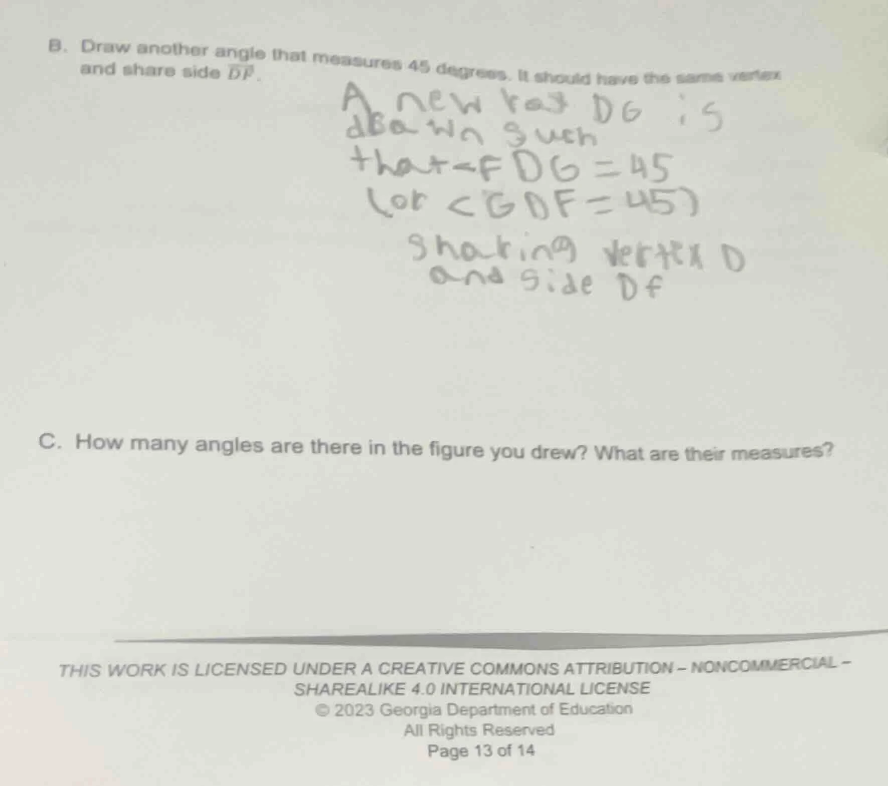 b. draw another angle that measures 45 degrees. it should have the same…