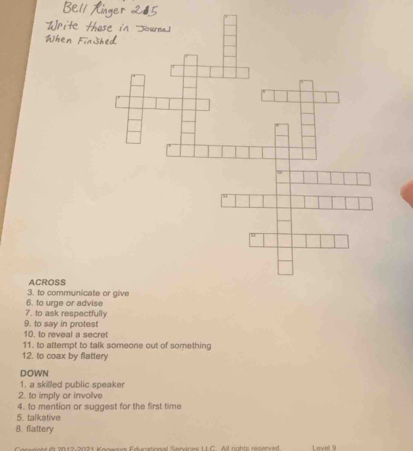 bell ringer 215 write these in journal when finished across 3. to commu…