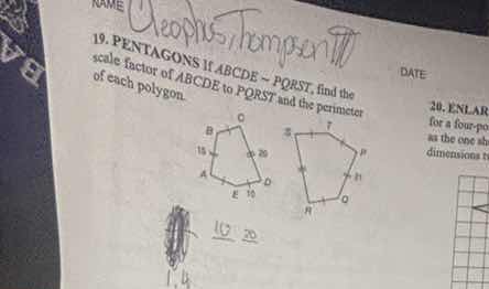 19. pentagons if ( abcde sim pqrst ), find the scale factor of ( abcde …
