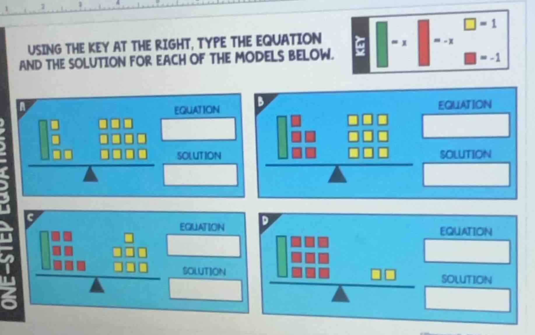 using the key at the right, type the equation and the solution for each…