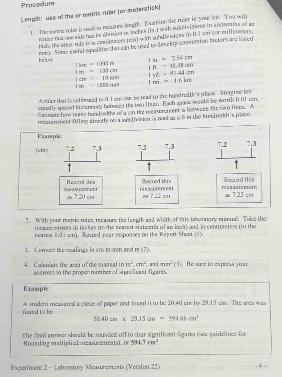 procedure length: use of the or metric ruler (or meterstick) 1. the met…