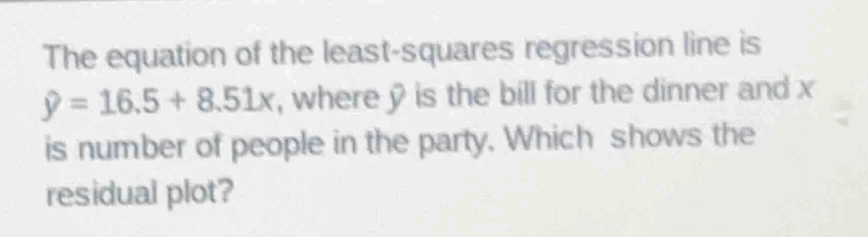 the equation of the least-squares regression line is \\(\\hat{y} = 16.5…