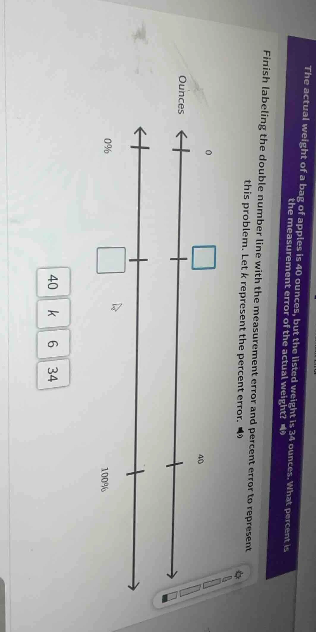 the actual weight of a bag of apples is 40 ounces, but the listed weigh…