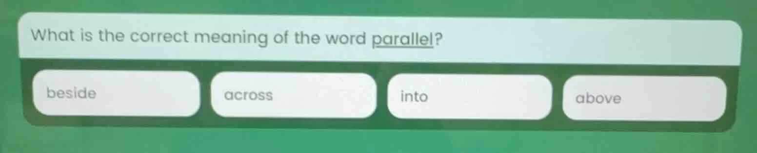 what is the correct meaning of the word parallel? beside across into ab…
