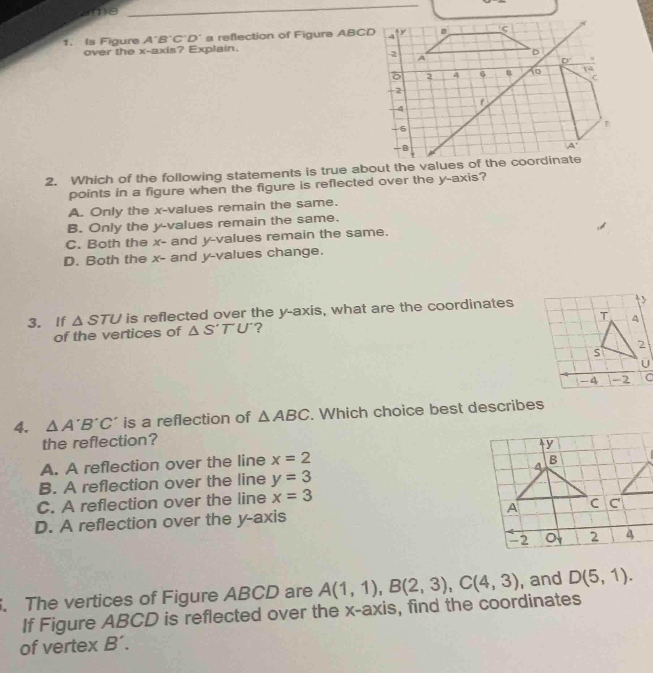 1. is figure abcd a reflection of figure abcd over the x - axis? explai…