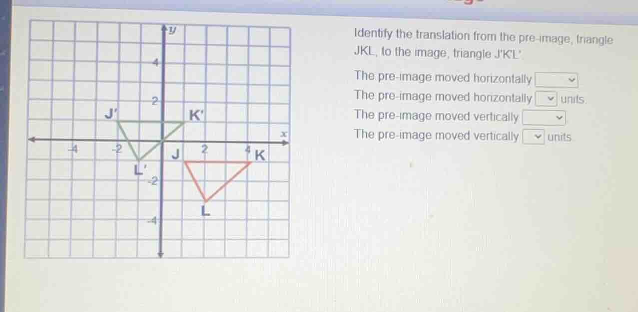 identify the translation from the pre - image, triangle jkl, to the ima…