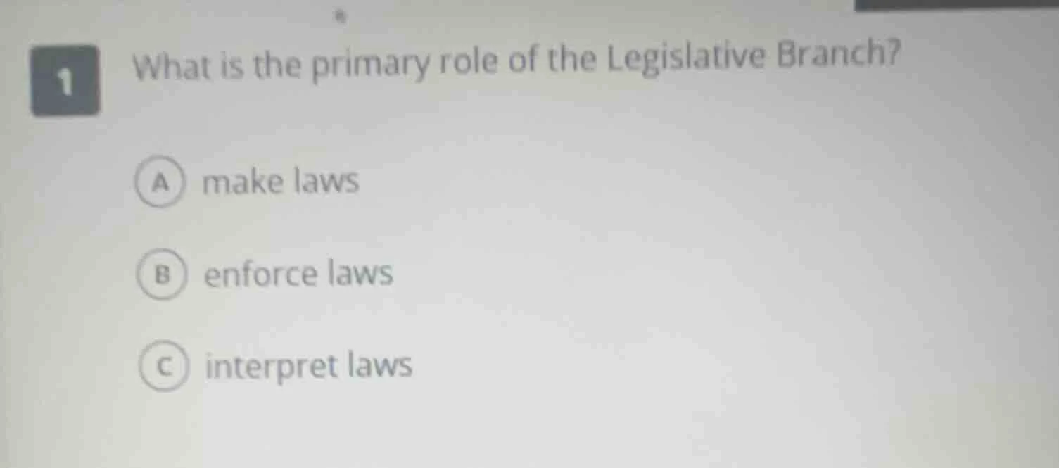 1 what is the primary role of the legislative branch? a make laws b enf…