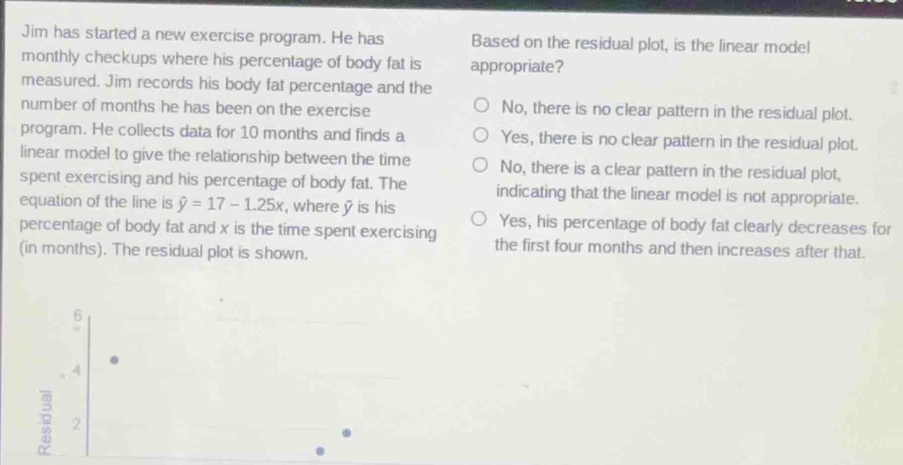 jim has started a new exercise program. he has monthly checkups where h…