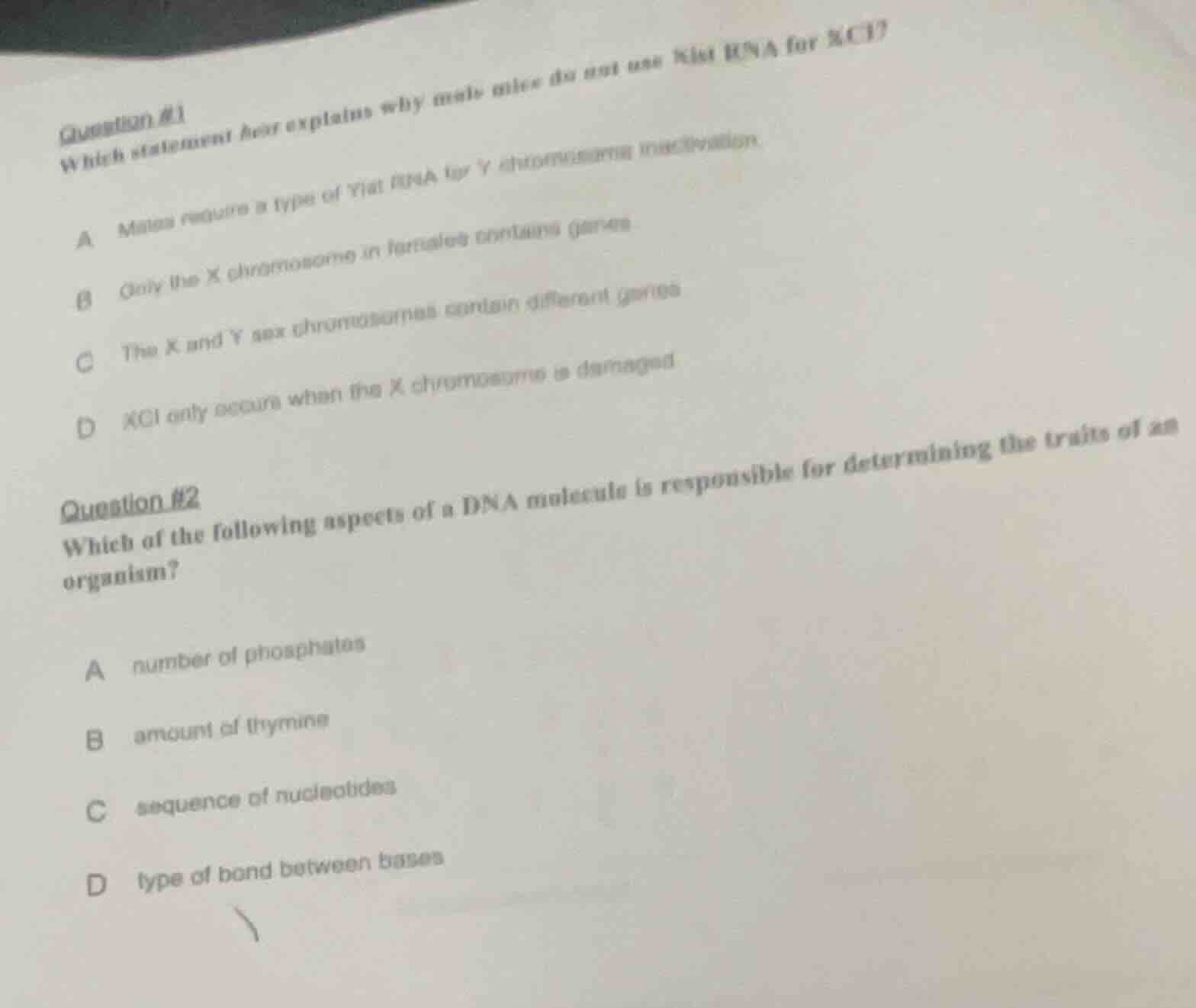 question #1 which statement best explains why male mice do not use xist…